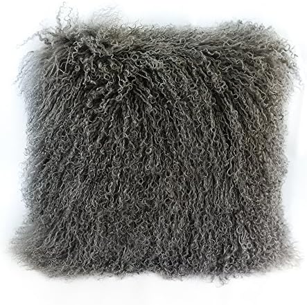 100% Real Mongolian Sheepskin Wool Cushion and Pillow Insert Included Home Decoration For Living Room Bedroom 16"X16" 18"X18" 20"X20" (grey, 20X20)
