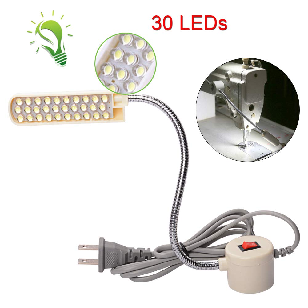 HONG111 LED Sewing Machine Light (30LEDs - 2 Watt), Flexible Work Light Gooseneck Lamp with Magnetic Mounting Base for Lathes, Workbenches, Drill Press, Music Stands, Crafts