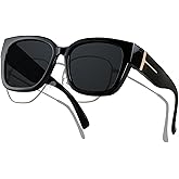 ANDWOOD Polarized Sunglasses Fit Over Glasses for Women Men Oversized Square Shades UV400 Protection
