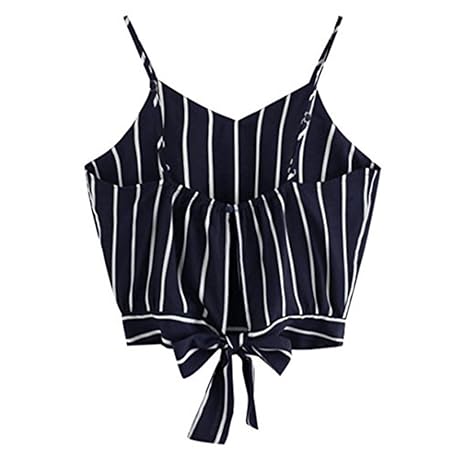 SHOBDW Weste Neueste Frauen Sommer V-Ausschnitt Gestreiften Trägerlos Streifen Crop Cami Top Damen Camisole Bluse T-Shirt