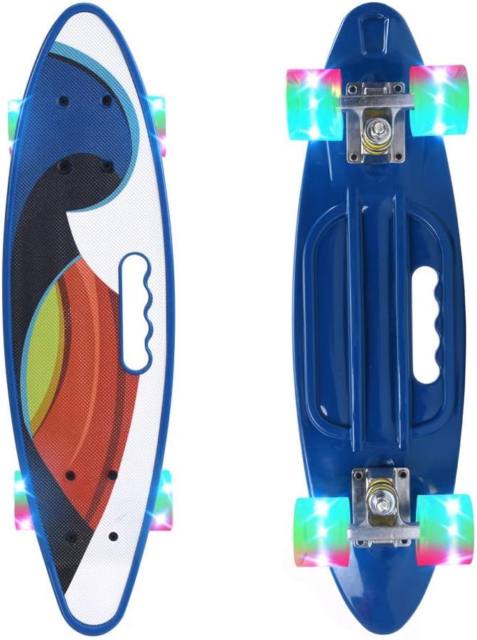 GetBolles 22" Complete Cruiser Skateboard with Colorful LED Light UP Wheels for Kids/Boys/Beginners