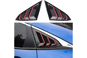 Thenice for 10th Gen Civic Rear Side Window Louvers Racing Style Triangular Window Glass Blinds Compatible with Honda Civic Sedan 2021 2020 2019 2018 2017 2016 -Carbon Fiber with Red Trim
