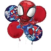 Spidey Balloon Bouquet, 5-Piece Foil Balloons Set, Red and Blue