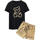 GORGLITTER Men's Summer Beach Outfits Graphic Tee and Drawstring Waist Cool Shorts Sets Drippy Clothes