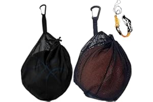 2 Pcs Single Ball Bag,Drawstring Storage Net with Zipper Pocket Buckle Clip Mesh,for Carrying Basketball Soccer Volleyball Ru