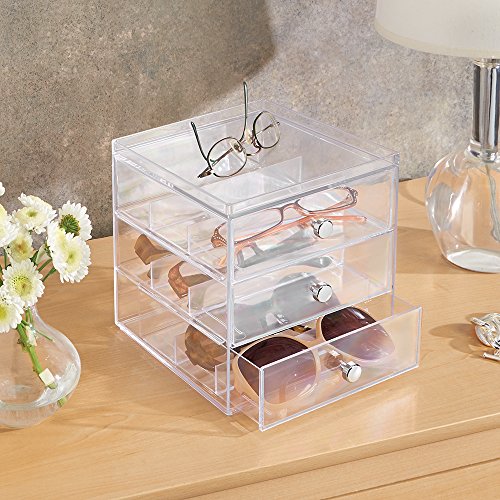 InterDesign 36230 3 Drawer Glass Vanity Organizer, Clear