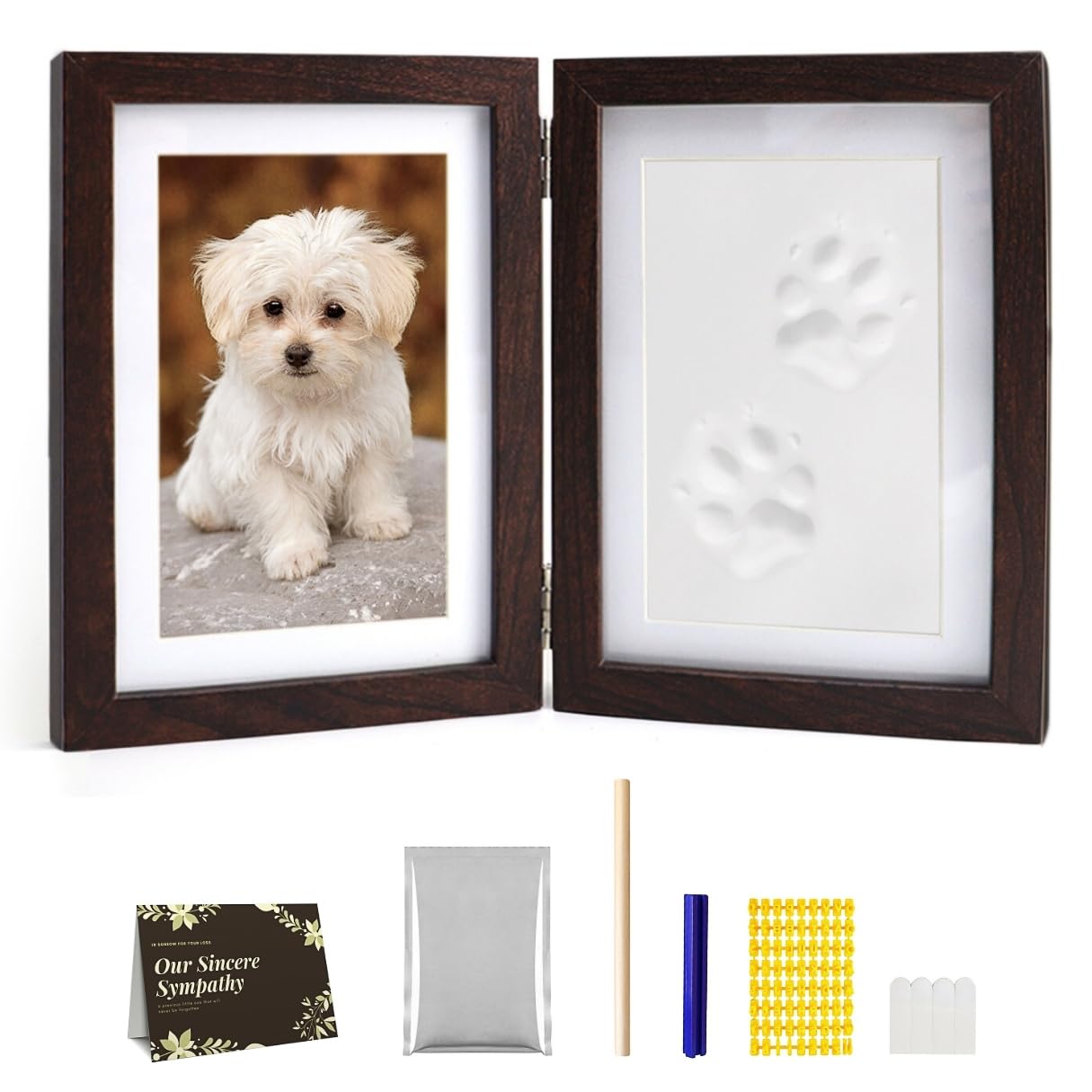 Photo 1 of Tierecare Pet Paw Print Photo Frame Kit for Dogs - Memorial Gifts for Loss of Dog, Clay Impression with Wooden Display, Remembrance Keepsake, Personalized Gift for Cats & Small Animal