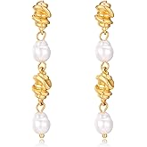 TONLUYAX Big Pearl Earrings for Women Chunky Baroque Pearl Freshwater Pearls Earrings Wedding Dangling Jewelry
