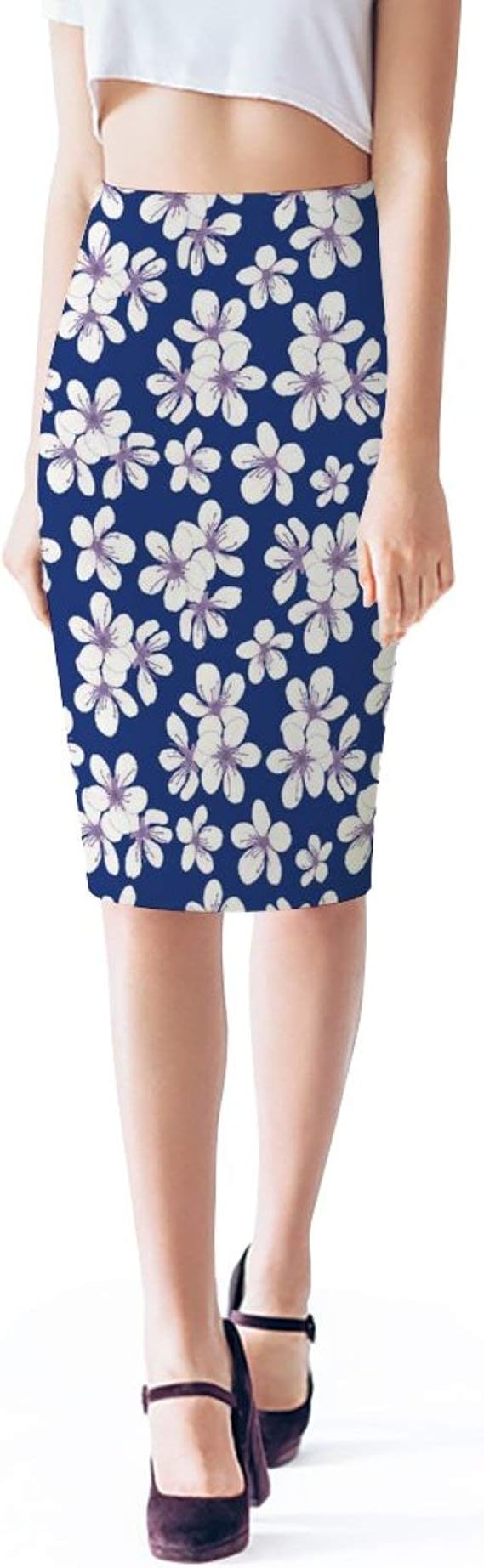 Amazon ヒップスカート タイトスカート 濃い 青 白い花 ロングスカート マキシスカート ボトムスカジュアル 無地 ビジネス 通勤 人気 おしゃれ スリット 膝丈 レディース S Xxl スカート 通販