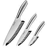 hecef Silver Kitchen knife set of 3, Satin Finish Blade with Hollow Handle, includes 8" Chef, 5" Utility and 3.5" paring knife