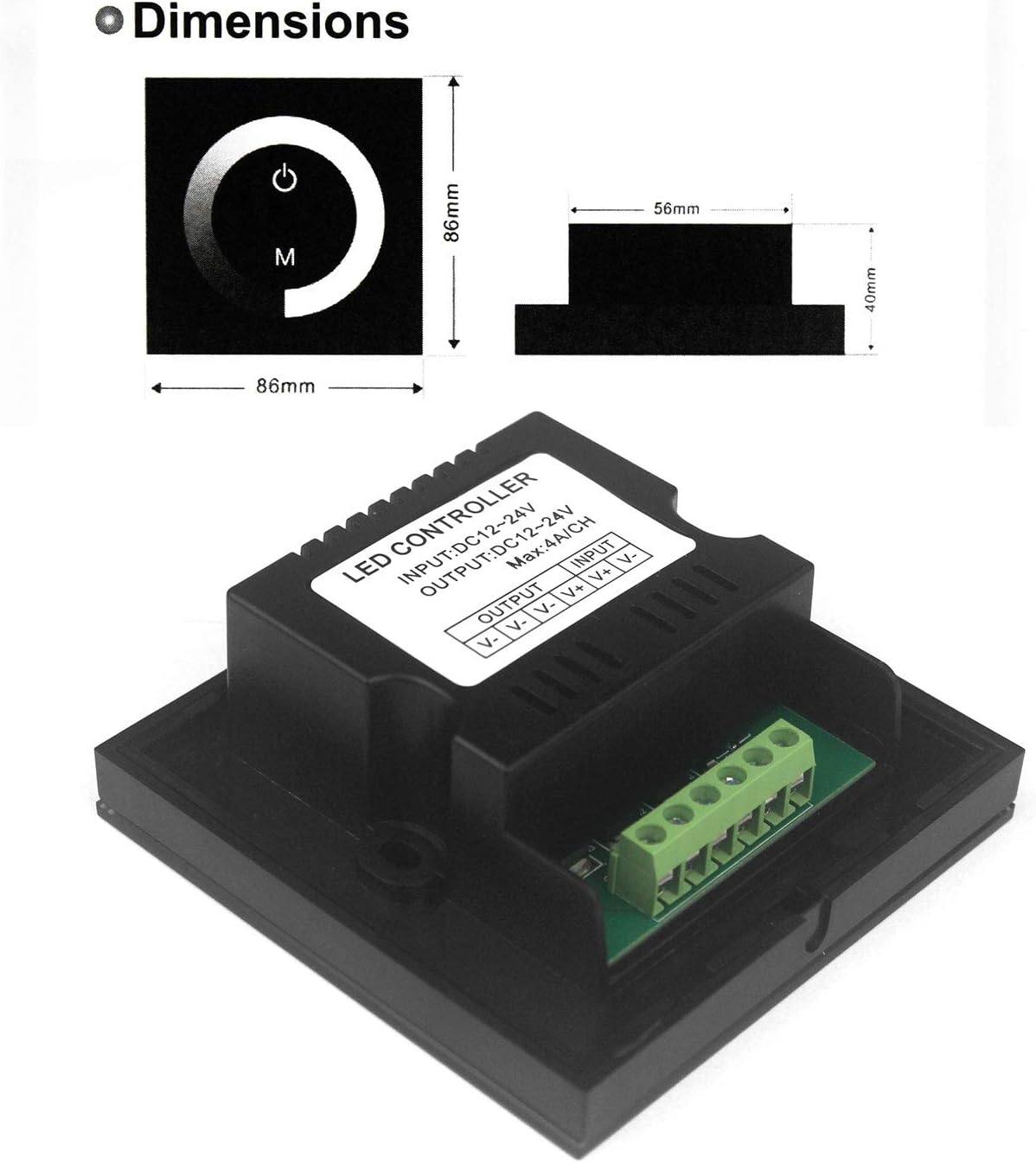 Taikuwu Touch Dimmer Switch 12V-24V DC Wall-Mounted with Glass Panel - Image 5