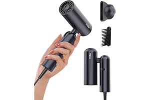 osou Travel Hair Dryer, Dual Voltage with Auto-Sensing, 1B Plasma Particles, 200times/s Temp Control, Portable Blow Dryer with Single-Sided Comb, Gray