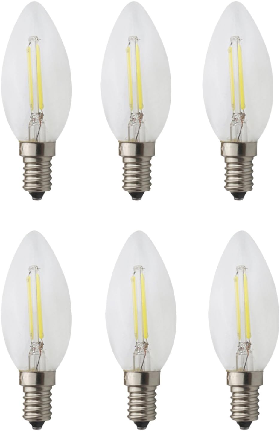 JCKing (Pack of 6 AC 110V-130V 2W E14 Dimmable LED Filament Bulbs Candle tip LED Light Bulb, LED Vintage Antique Chandelier Light Cool White 6500K