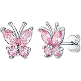 SILVERCUTE 925 Sterling Silver Butterfly Earrings for Women,Butterfly Birthstone Stud Earring/Ear Cuffs,Hypoallergenic Birthday Earrings for Women