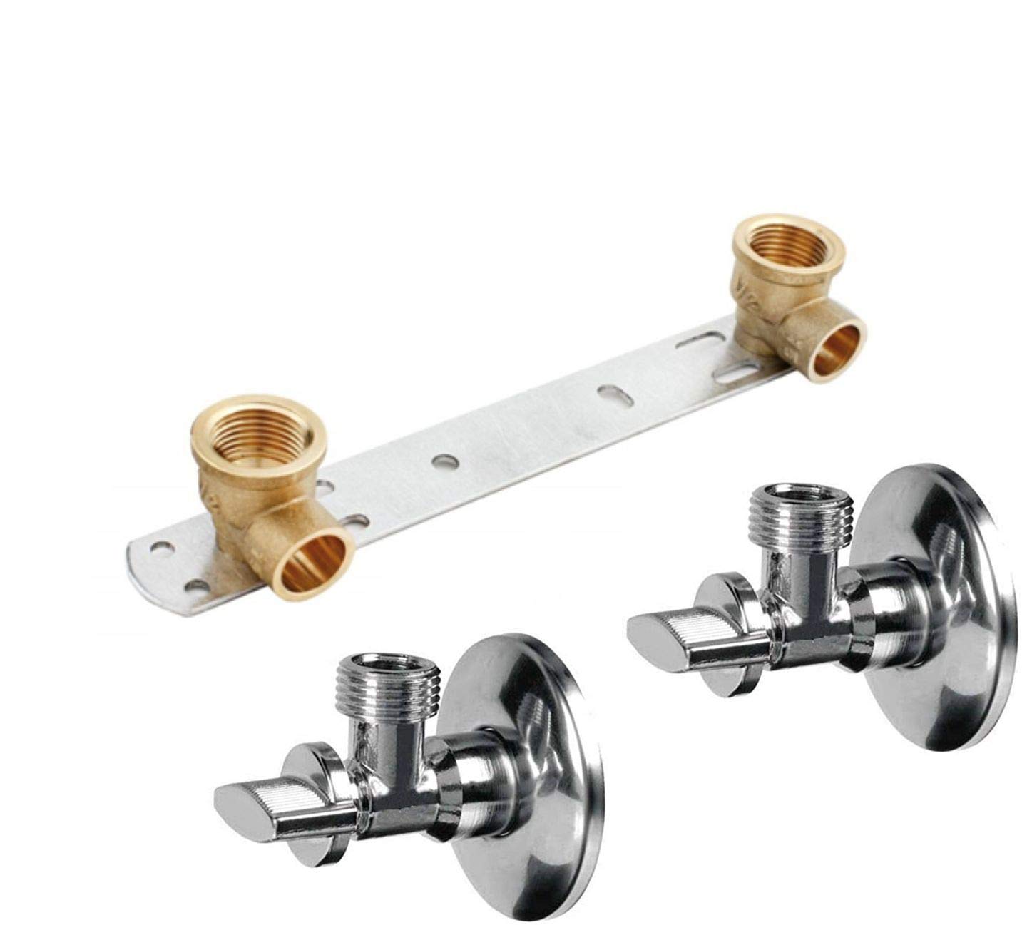 Concealed Fitting Wall Plate Shower Bracket BSP + Isolation Valves Wall Mounted 1/2''X1/2''X100mm