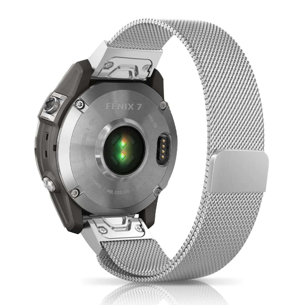 Niboow QuickFit 22mm Strap for Garmin Fenix 8 47mm/Fenix E 47mm/Fenix 7 Pro Solar/Fenix 7/Epix 2 Pro 47mm, Men Women Metal Watch Bands for Garmin Fenix 6 GPS/Fenix 6 Pro GPS/Fenix 5 Plus - Sliver