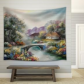 Oil Painting on Canvas - Ukraine House in The Forest, Autumn, Yellow, Field - Fabric Wall Tapestry Home Decor - 51x60 inches