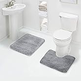 Walensee Shaggy 2 Piece Bath Rug Sets (Grey) 20 x 24 Non Slip, U Shape Contour Rug & 20 x 32, Machine Wash/Dry Plush Absorbent Bath Mats for Bathroom