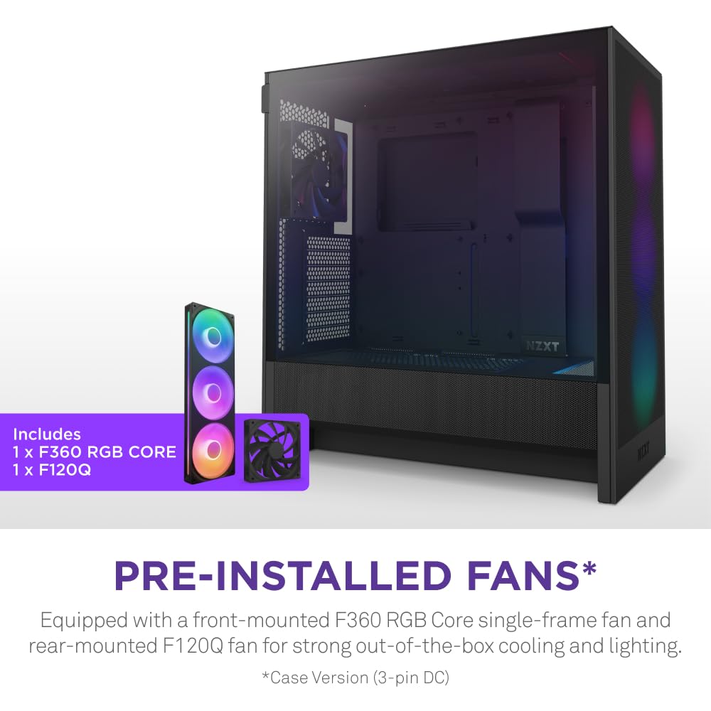 Nzxt H5 Flow Rgb - Compact Atx Mid-Tower Pc Gaming Case - High Airflow - F360 Rgb Core (Cv) Included - 360Mm Front &Amp; 240Mm Top Radiator Support - Cable Management - Tempered Glass - Black - View 6