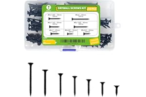 ECKJ Drywall Screws Kit #6 Coarse Thread Sharp Point Self Tapping Screws with Phillips Drive Flat Head, Black Bugle Head Machine Screws Assortment Set for Drywall Sheetrock, Wood, Furniture - 210PCS
