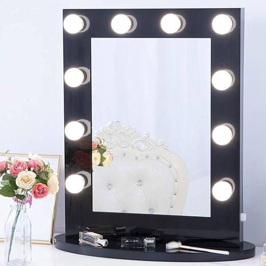 Amazon Com Chende Hollywood Makeup Vanity Mirror With Light Tabletops Lighted Mirror With Dimmer Led Illuminated Cosmetic Mirror With Led Dimmable Bulbs Wall Mounted Lighting Mirror Black Furniture Decor