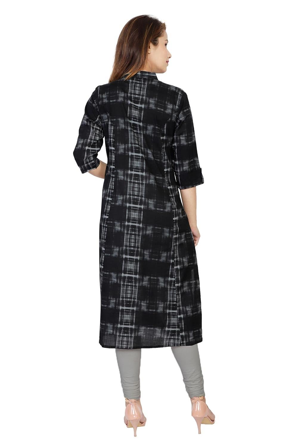 bright cotton women's a-line printed kurti (black)