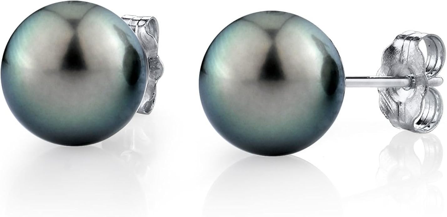 THE PEARL SOURCE 14K Gold 1011mm Round Green Tahitian