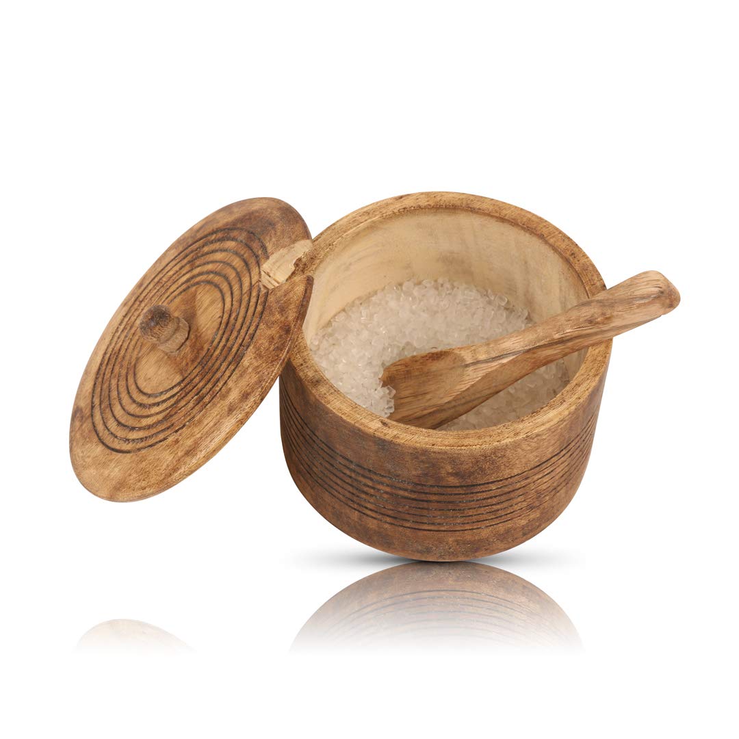 Decorative Rustic Wooden Sugar Bowl With Lid Wide Mouth Candy Treat Jar Spice Jar Holder Condiment Nuts Serving Bowl Pot Salt Spice Herb Loose Leaf Tea Storage Container Novelty Home & Kitchen