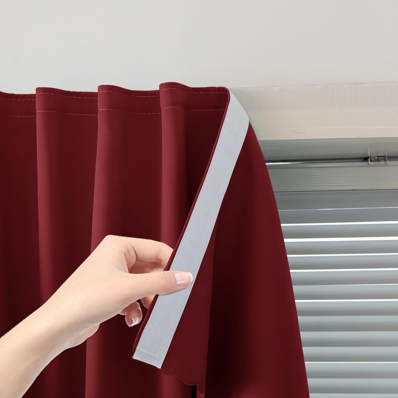 Sovtfides Self Adhesive Curtains, Stick Curtain Blackout Shades Window Cover Curtains for Living Room No Drilling, 47" W X 96" L, Burgundy, 1 Panel