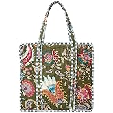 COTSILER Women Tote Bags Lightweight 18x16 Zipper Travel Bag Purse Cotton Shoulder Tote Bags For Shopping,Grocery,Beach Bag