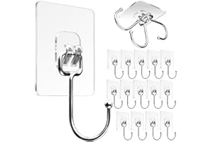 TITCHET Large Adhesive Hooks for Hanging Heavy Duty Wall Hooks 22 lbs Self Adhesive Towel Waterproof Transparent for Bags Bathroom Shower Outdoor Kitchen Cups Door Coat Sticky Hooks (Transparent, 16pcs)