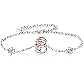jiulegufa Snowman Christmas Bracelet 925 Sterling Silver Adjustable Bracelet Christmas Snowman Jewelry Gifts for Women