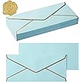 50 Pack #10 Business Envelopes with Gold Border, Self Seal Standard Envelopes with Gold Stickers for Office, Checks, Letter Mailing, Invoices, 4 1/8 x 9 1/2 Inches (Light Blue)