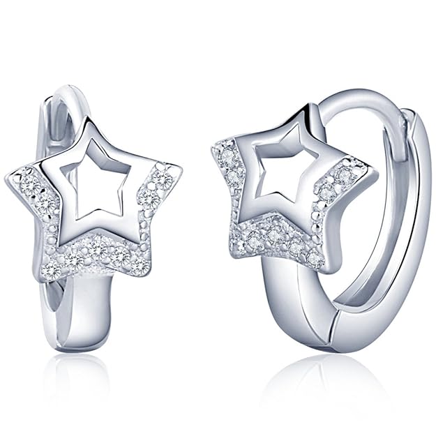 Unendlich U Fashion Hohl Stern Damen Creolen 925 Sterling Silber Zirkonia Ohrringe Ohrhänger Ohrschmuck Earring, Silber