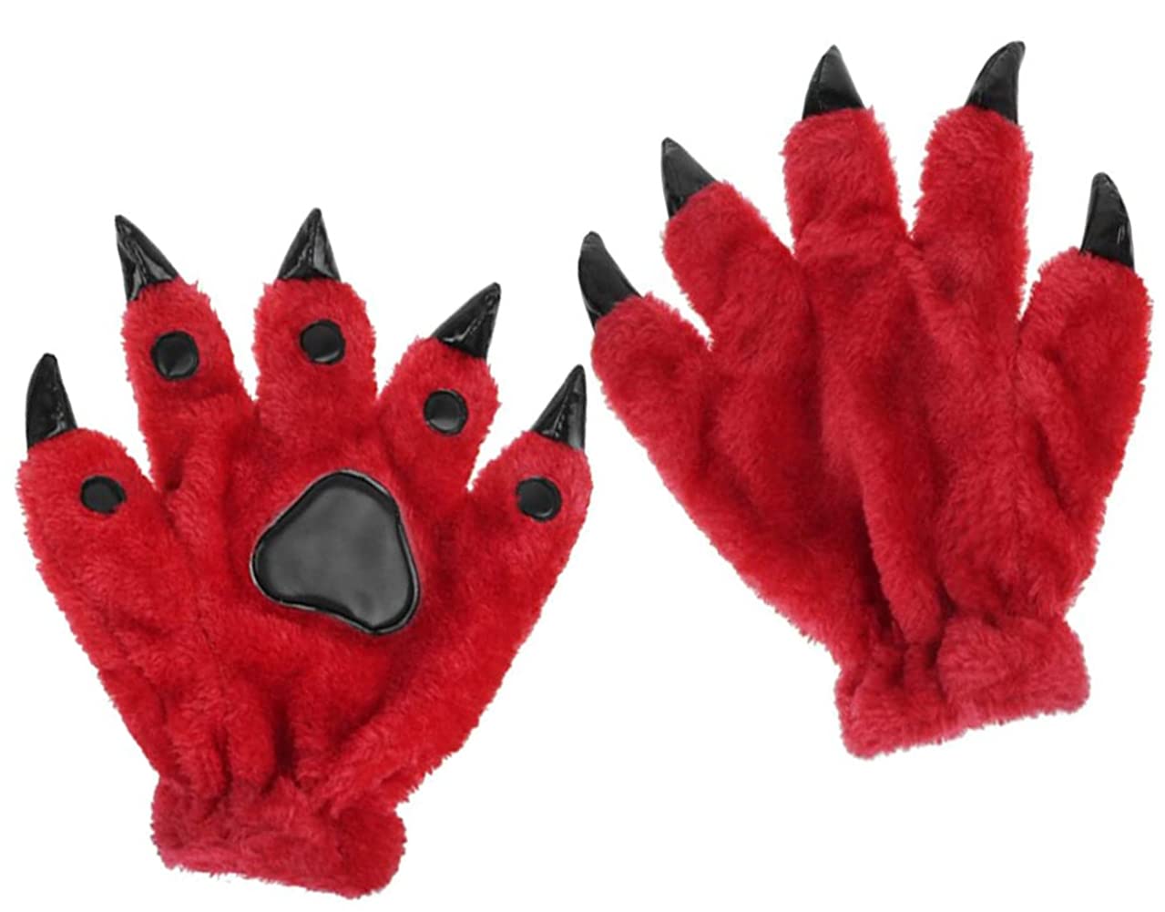 Halloween Costume Claw Gloves Novelty Adults Kids Animal Paw Gloves Hairy Hands Warm Dinosaur Gloves Cat Wolf Claw Mittens for Halloween Cosplay Carnival Party Fancy Gloves,Red