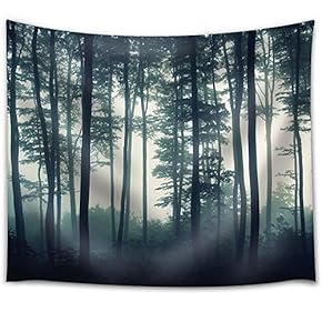 Dark Forest with Bushes on a Foggy Day - Fabric Tapestry, Home Decor - 51x60 inches