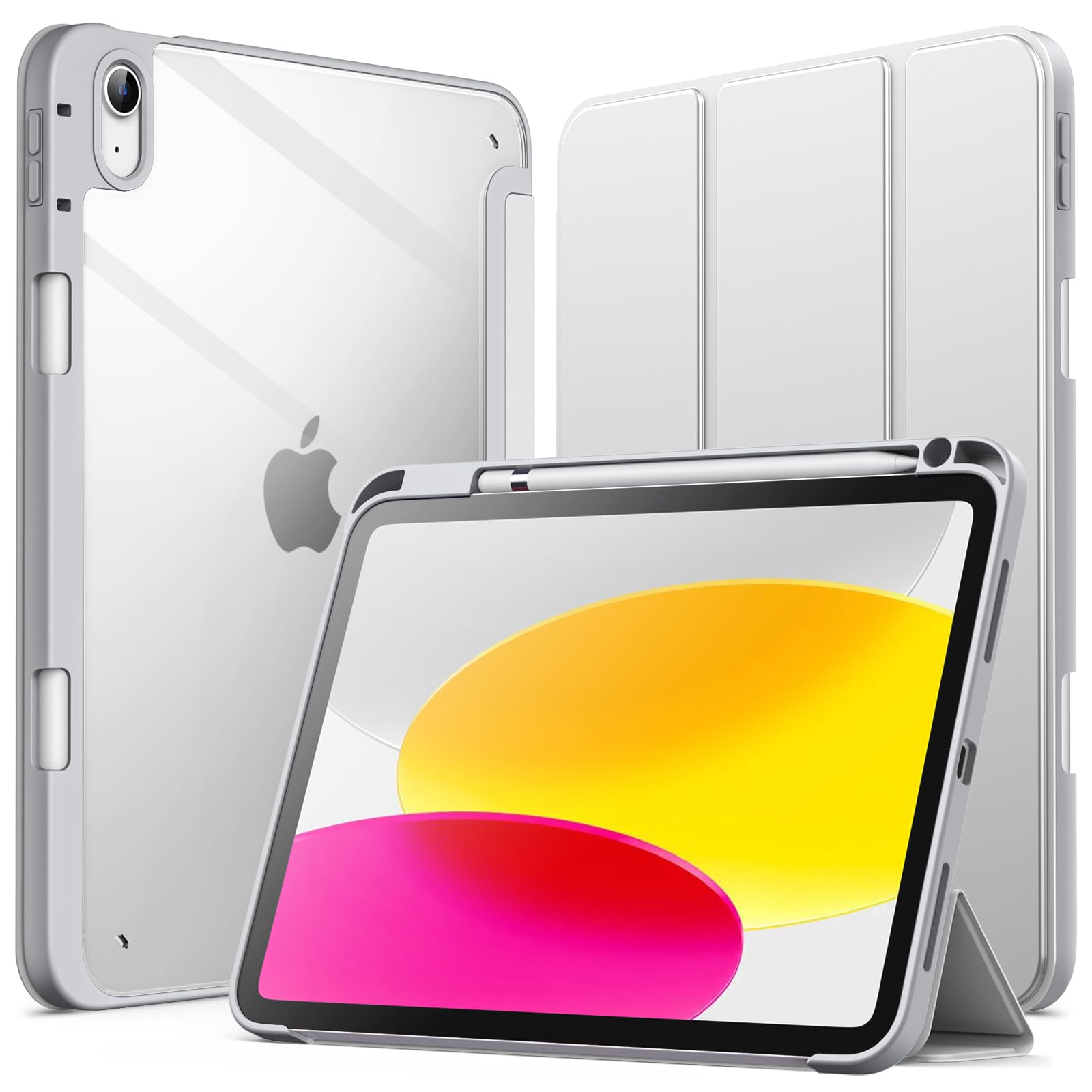 JETech Case for iPad (A16) 11th/10th Generation (2025/2022) with Pencil Holder, Clear Transparent Back Shell Slim Stand Shockproof Tablet Cover, Auto Wake/Sleep (Silver) — image 1