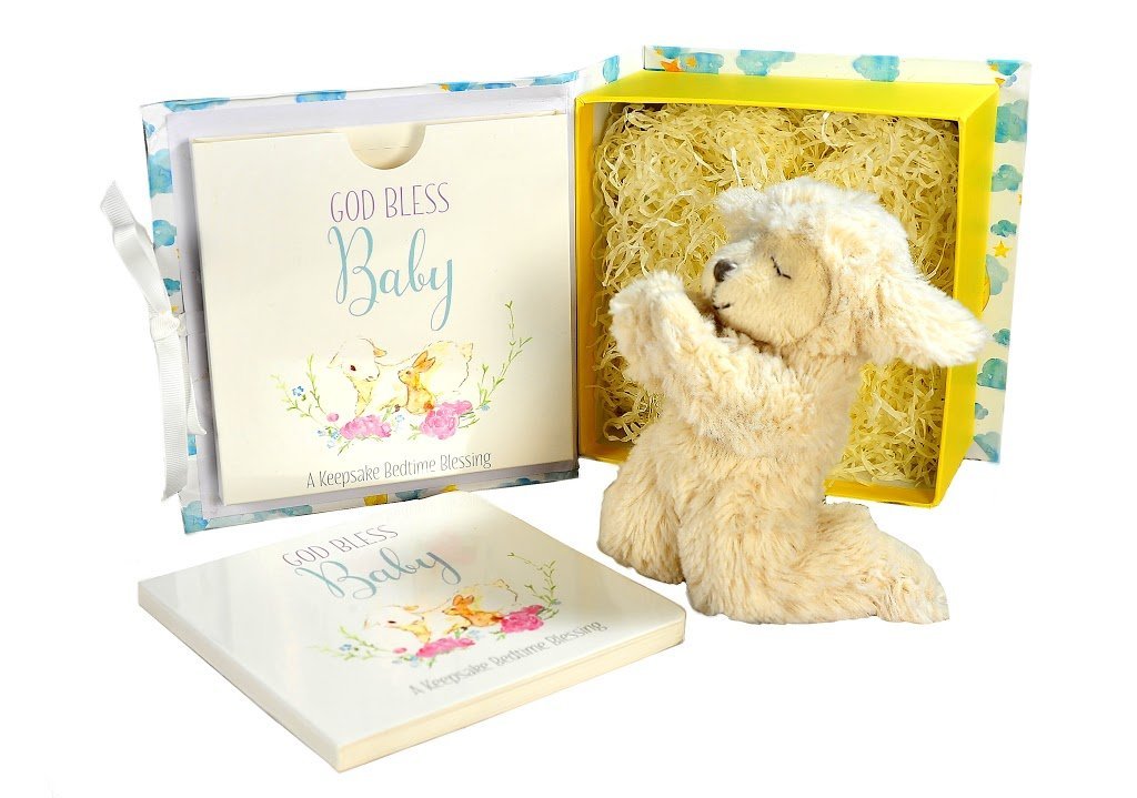 Baby Gift Set with Praying Musical Lamb and Prayer Book in Keepsake Box for Boys and Girls : Baby