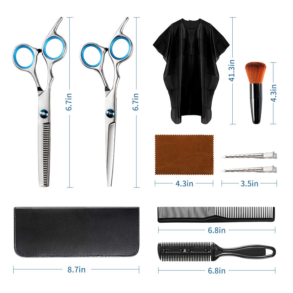 Professional Hair Cutting Scissors Kit, 10 PCS Barber Thinning Shears Haircut Tools Set with Cape Clips Comb and Leather Case for Men Women Adults Kids Salon Hairdressing : Beauty