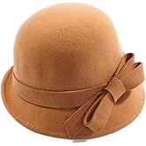 Ladies Wool Felt Bucket Hat Women Vintage Cloche Fedora Winter Church Bowler Hat with Bow