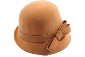 MK MATT KEELY Ladies Wool Felt Bucket Hat Women Vintage Cloche Fedora Winter Church Bowler Hat with Bow