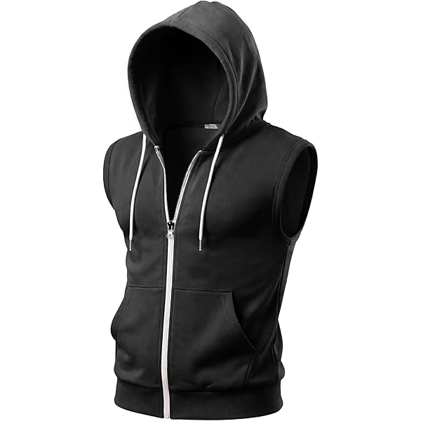 Ohoo Mens Slim Fit Sleeveless Lightweight Zip-up Hooded Vest 2 Way
