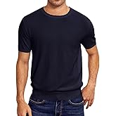 Coutgo Mens Short Sleeve Knit T-Shirts Crew Neck Slim Fit Stretch Pullover Sweater Casual Solid Basic Knitwear