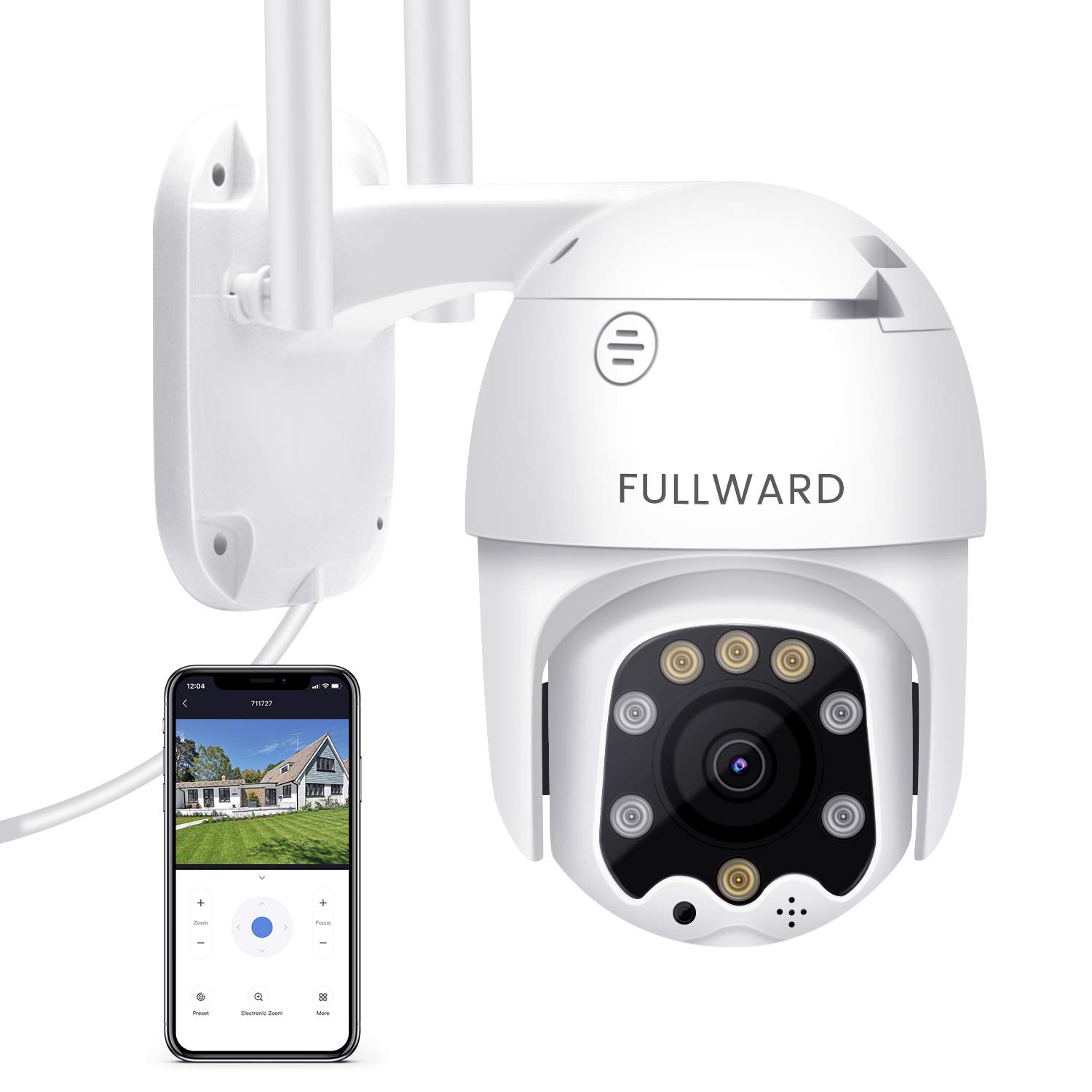 FULLWARD 4MP Wireless Outdoor Security Camera with Human AI Motion Detection, PTZ Dome, 2.4G WiFi 6, Smart Night Vision, 2-Way Audio, IP66 Waterproof