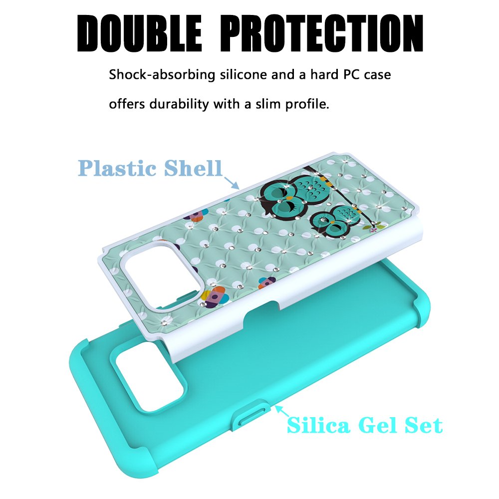 S8 Case, MagicSky [Shock Absorption] Studded Rhinestone Bling Hybrid Dual Layer Armor Defender Protective Case Cover For Samsung Galaxy S8 (Owl)
