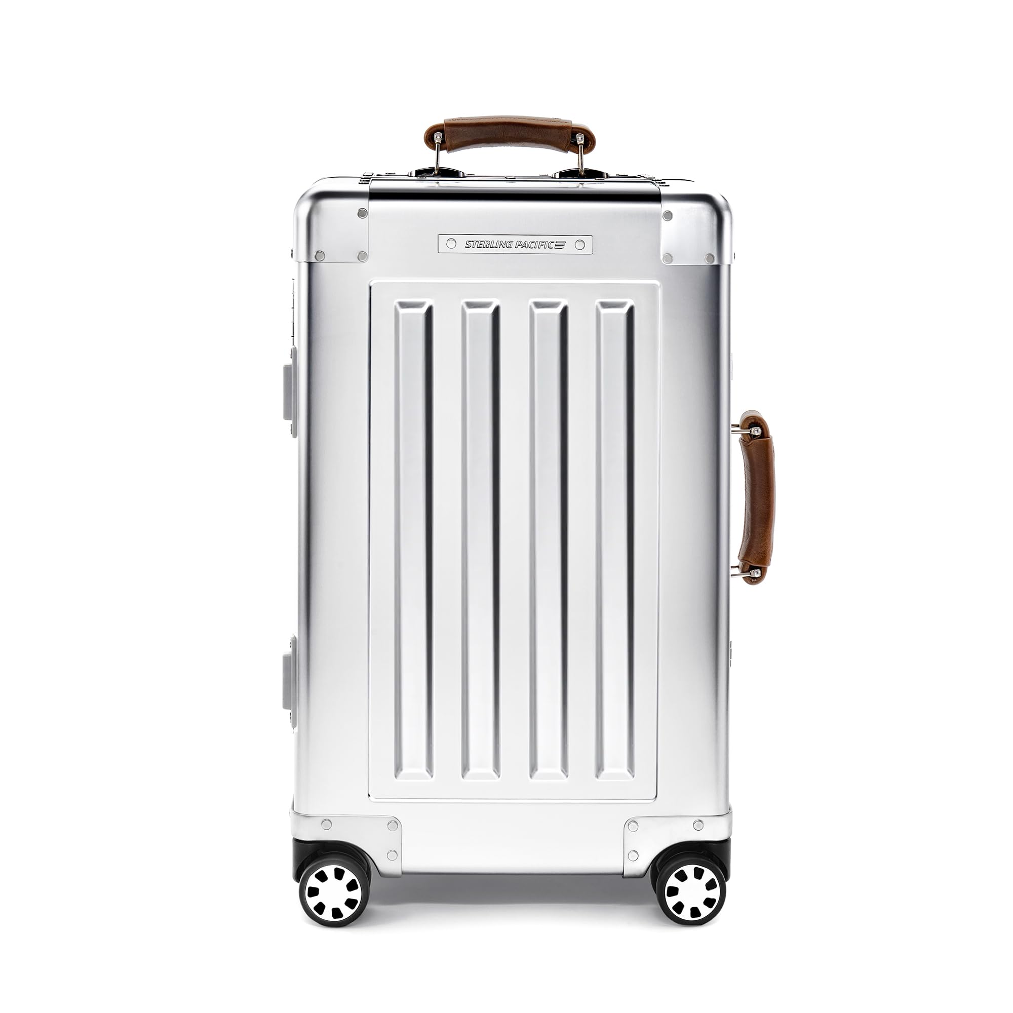 Sterling Pacific 40L Cabin Travel Case – Full Aluminum Four Wheel Carry On Luggage, Italian Leather Handles