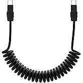 chubbycable Curly Chubby 240W Coiled USB C Fast Charging Cable Durable Braided Charger Cord for Car Compatible with iPhone 17-15 Series iPad, Black+Black, Type-C to Type-C, 2.13FT-6.56FT