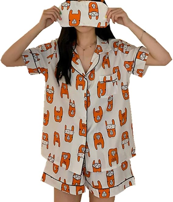 Amazon Hemera Setsuレディース パジャマ 夏 ルームウェア アイマスク付き 可愛い 部屋着 前開き 寝間着 便利服 半袖 上下セット 涼しい素材 S L パジャマ ルームウェアセット 通販