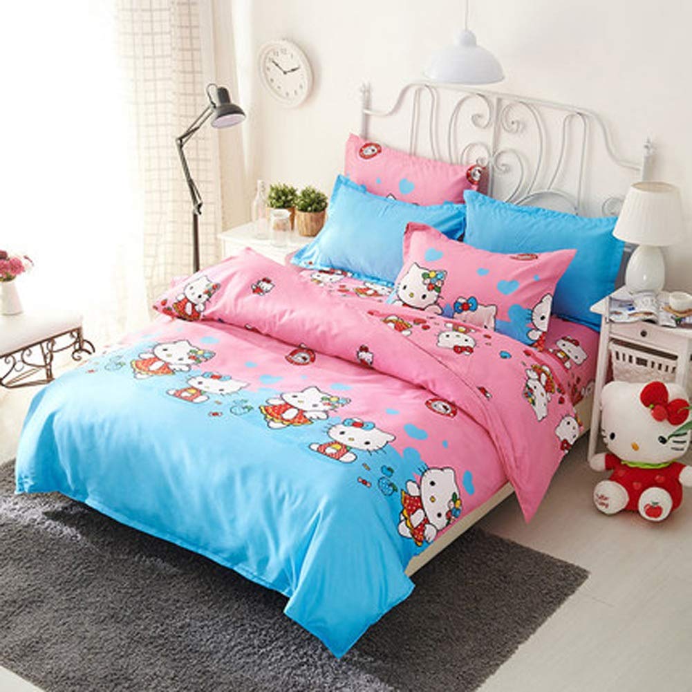 YWYF Bedding 4-Piece Bedding-Deep Pocket Sheets-Softest Sheets and Pillowcases-100% Cotton-Silky,Wrinkle-Free, Hypoallergenic, Teen Girl Bedroom Bed (Color : Hello Kitty, Size : Full)