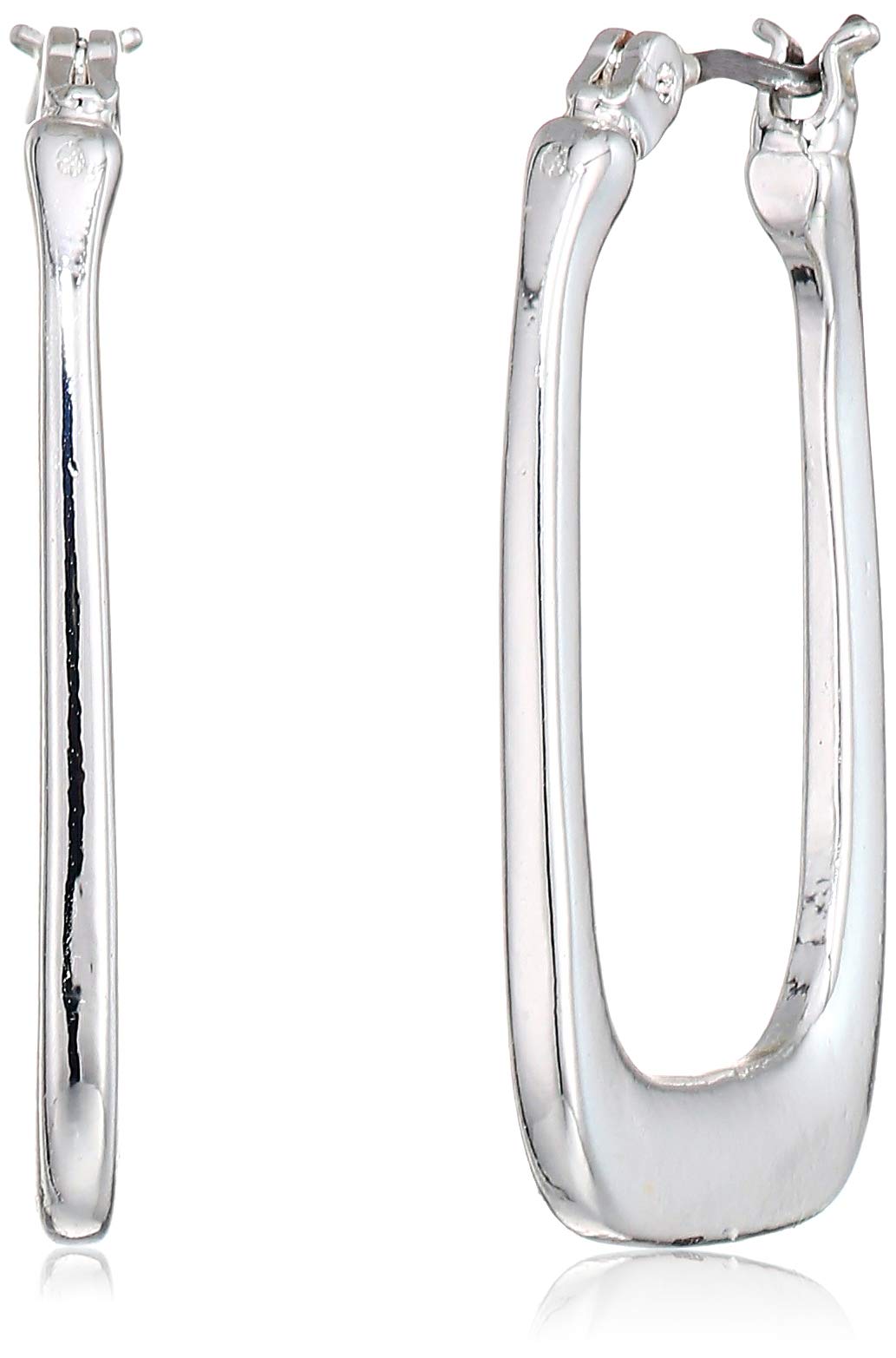Nine West PE Pendientes pequeños de plata con forma de aro geométrico para mujer – Aros de plata gruesos de 0,92 pulgadas con diseño geométrico y cierre de clic – Joyería ligera de aleación de zinc y titanio
